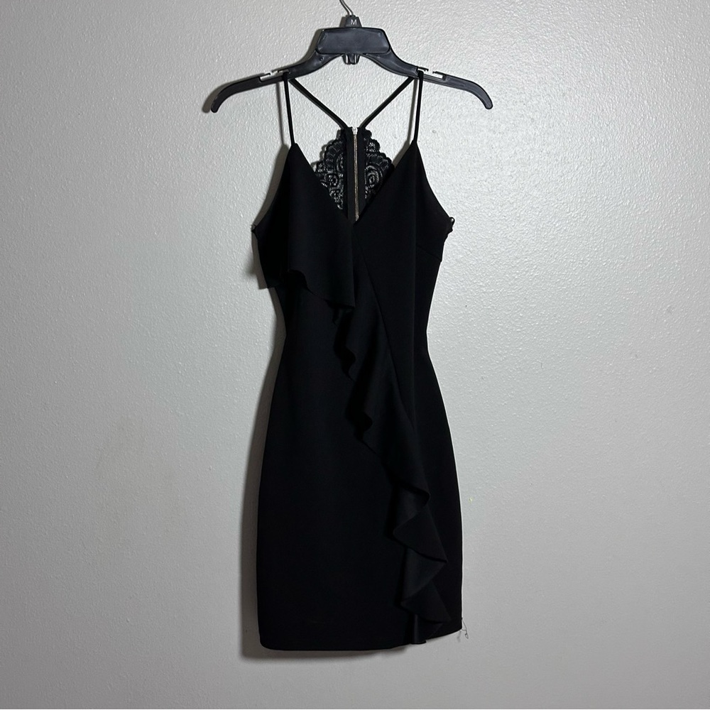 G by Guess Women Elegant Black Ruffle Dress Lace Backless size M